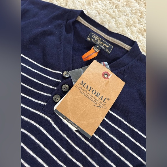 Mayoral Blue and White Long Sleeve Tee Nautical Stripes - Picture 2 of 2